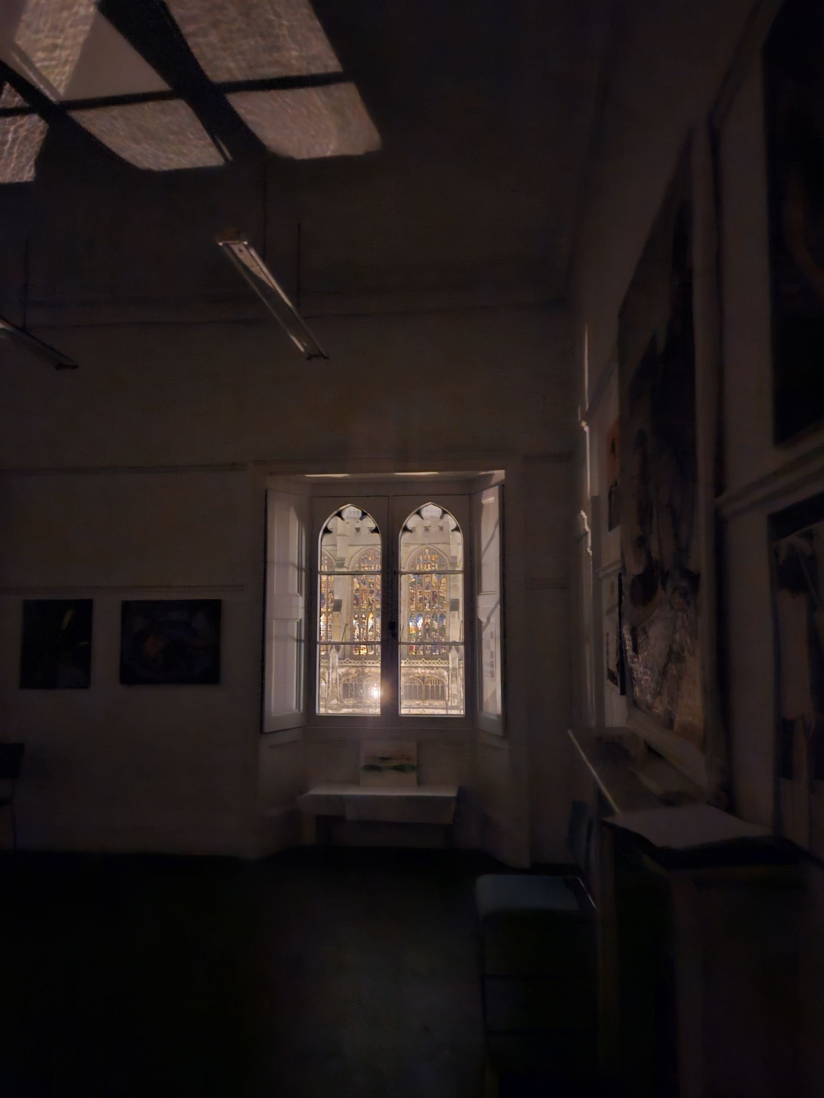 The Art Rooms at night with view of the College Chapel