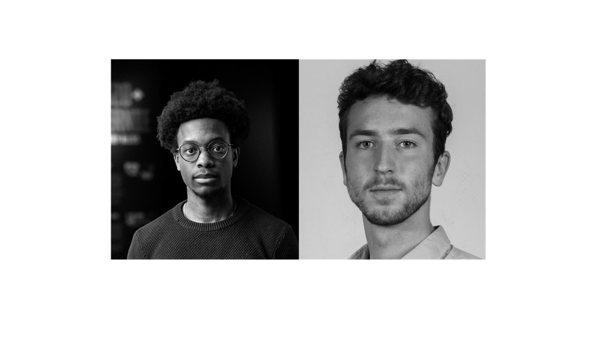 Black and white photos of the two smiling CAST winners