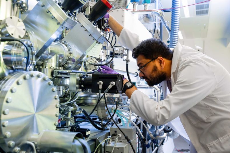 Student working on a machine