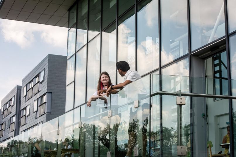 Students on a balcony