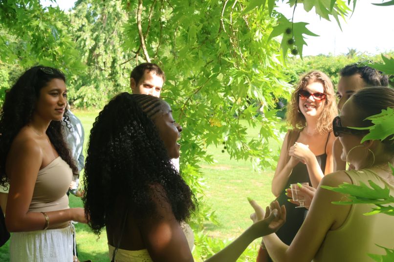 Students at a garden party