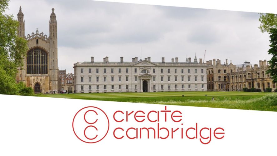 King's College Chapel and the Gibbs Building with the Create Cambridge logo.