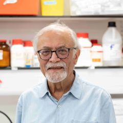 a man with grey hair and glasses in a lab