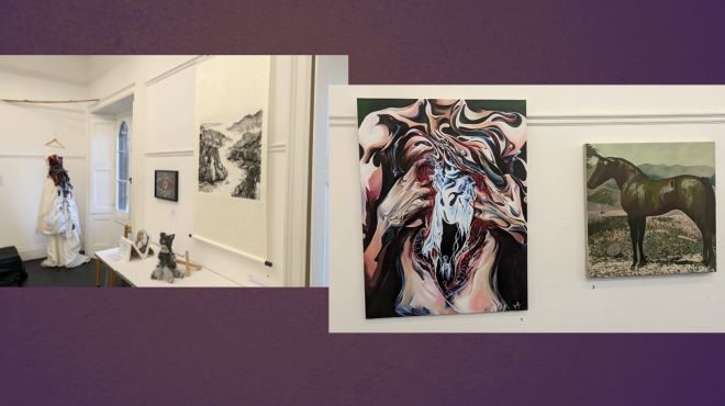 A montage of art works including painting, sculpture and photography