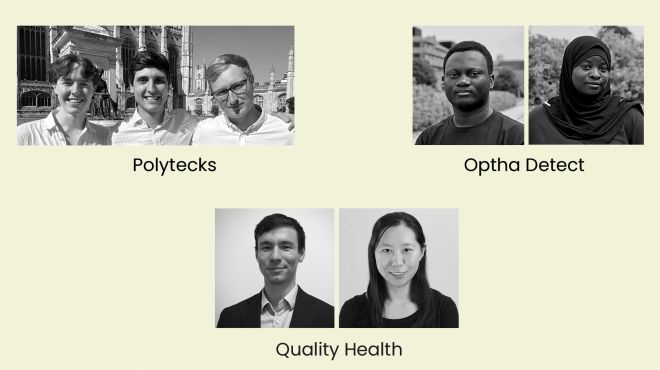Black and white photos of KEP winners on a pale yellow background