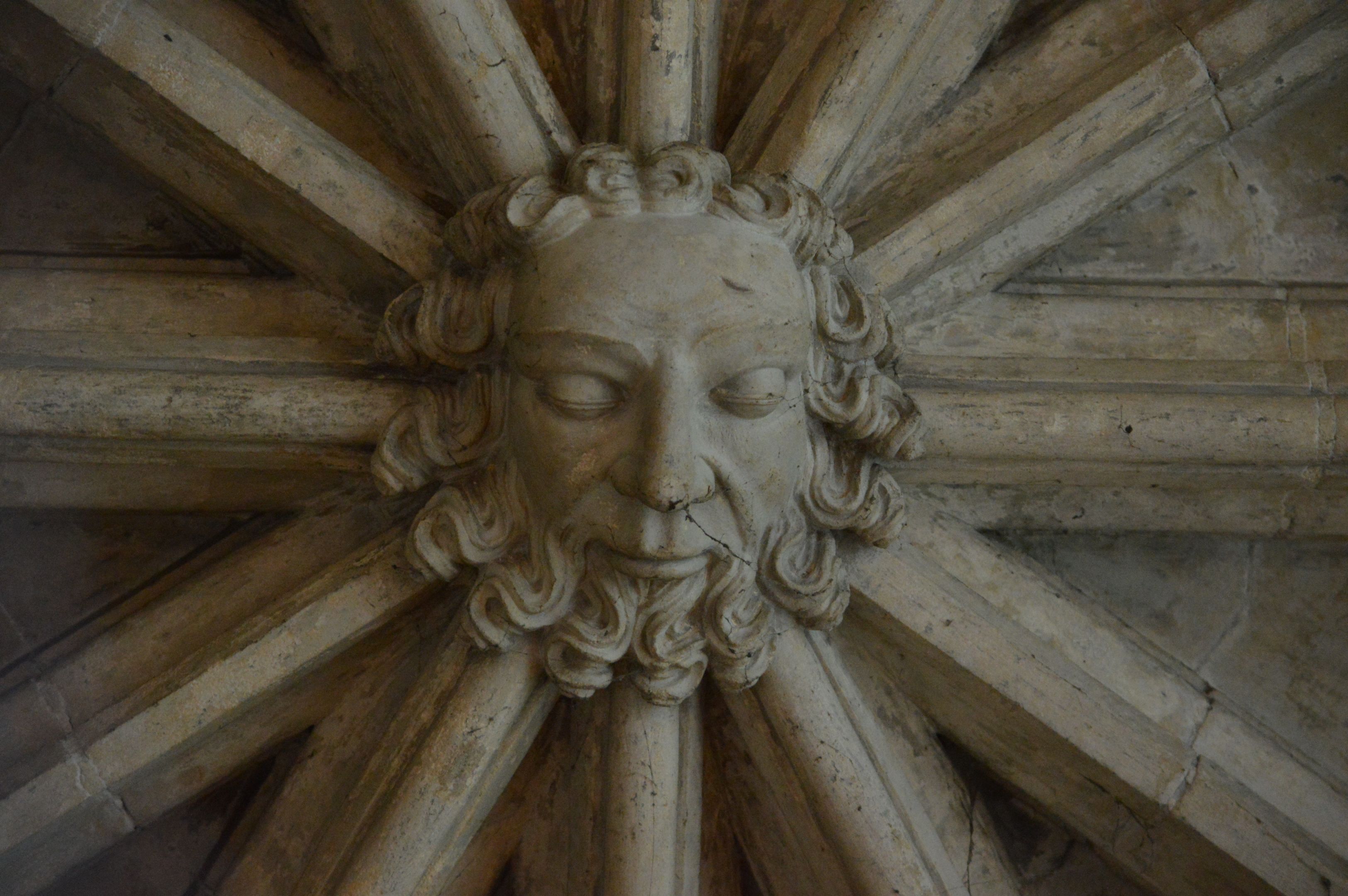 Carving thought to depict Reginald Ely, taken by the Assistant Archivist, 2014. [non-archival]