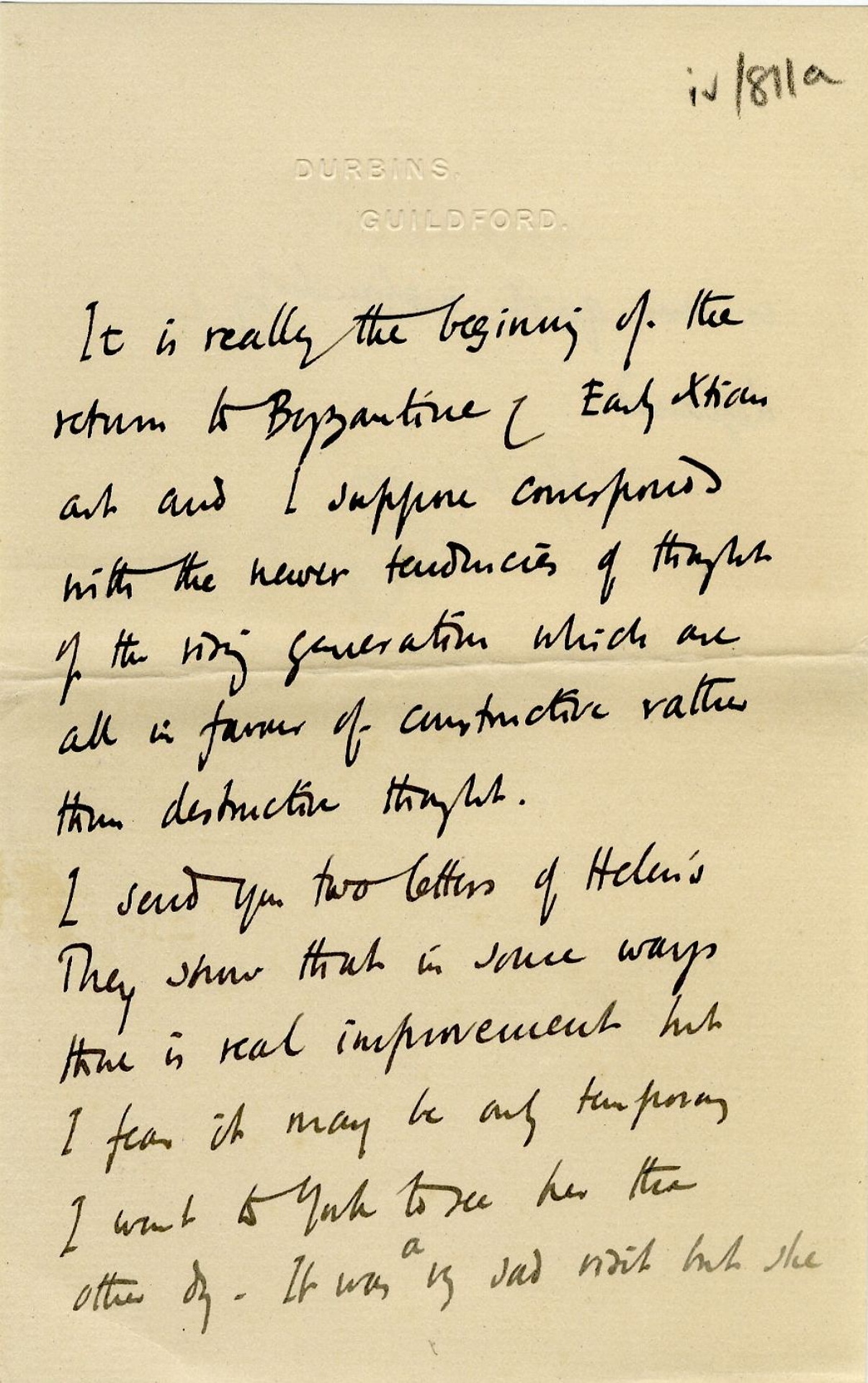 Third page of a letter from Roger Fry to his father, 24 November 1910, concerning the press’ reaction to the exhibition. [REF/3/57/37]
