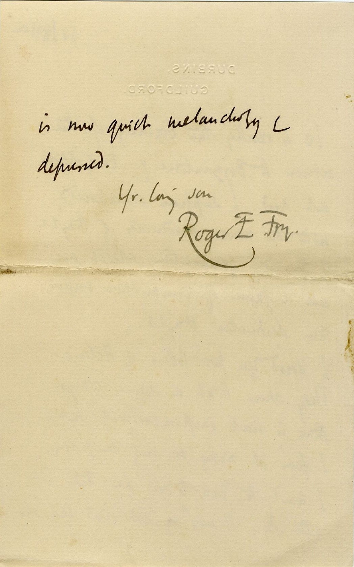 Fourth page of a letter from Roger Fry to his father, 24 November 1910, concerning the press’ reaction to the exhibition. [REF/3/57/37]