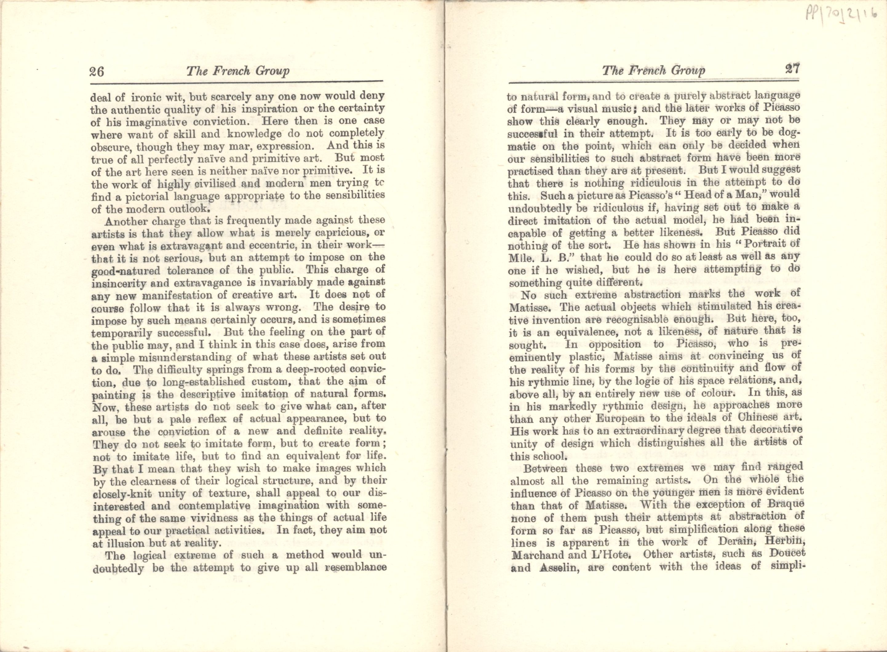 Second and third pages of the French Group in the ‘Second Post-Impressionist Exhibition’ catalogue. [JMK/PP/70/2]