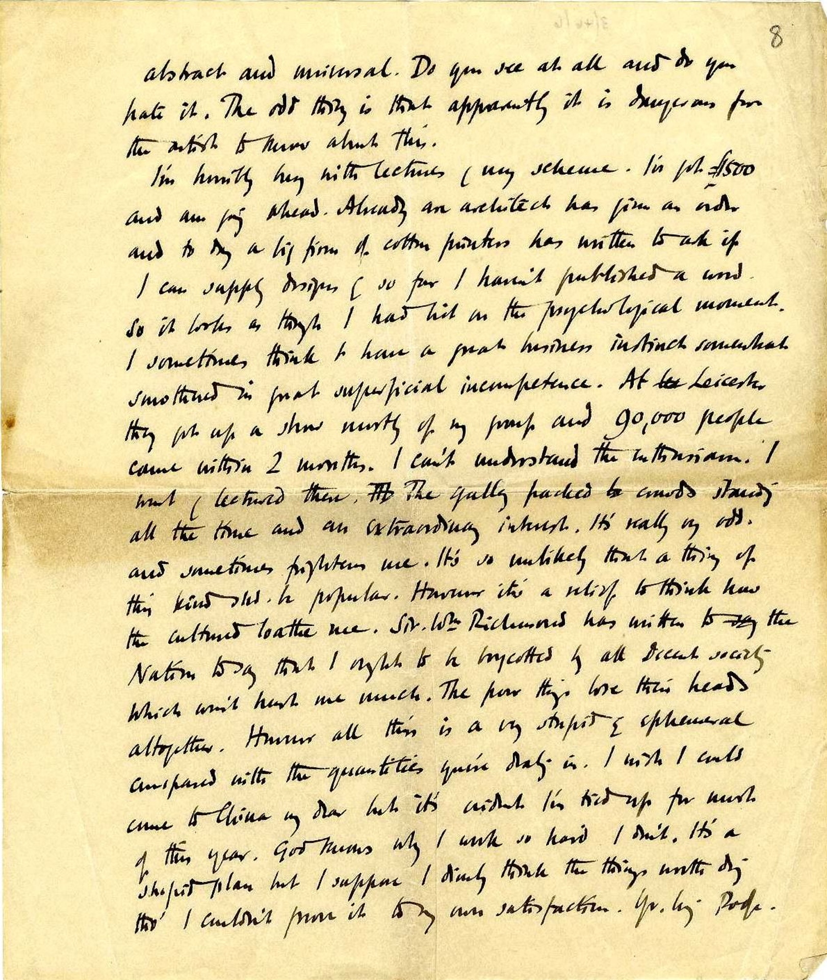 Second page of a letter from Roger Fry to Goldsworthy Lowes Dickinson, 18 February 1913, concerning the genesis of a theory on ‘significant form’ and a ‘scheme’ which would become the Omega Workshops. [REF/3/46/6]