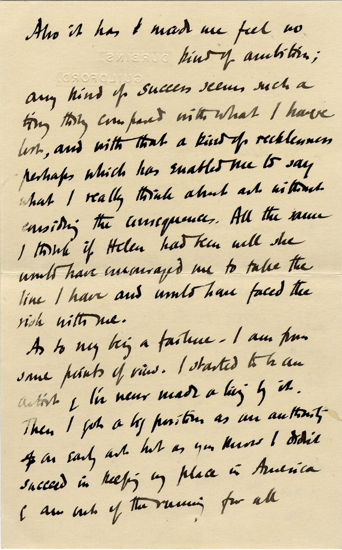 Second page of a letter from Roger Fry to his mother, 28 March 1913, concerning failure and ambition. [REF/3/57/37]