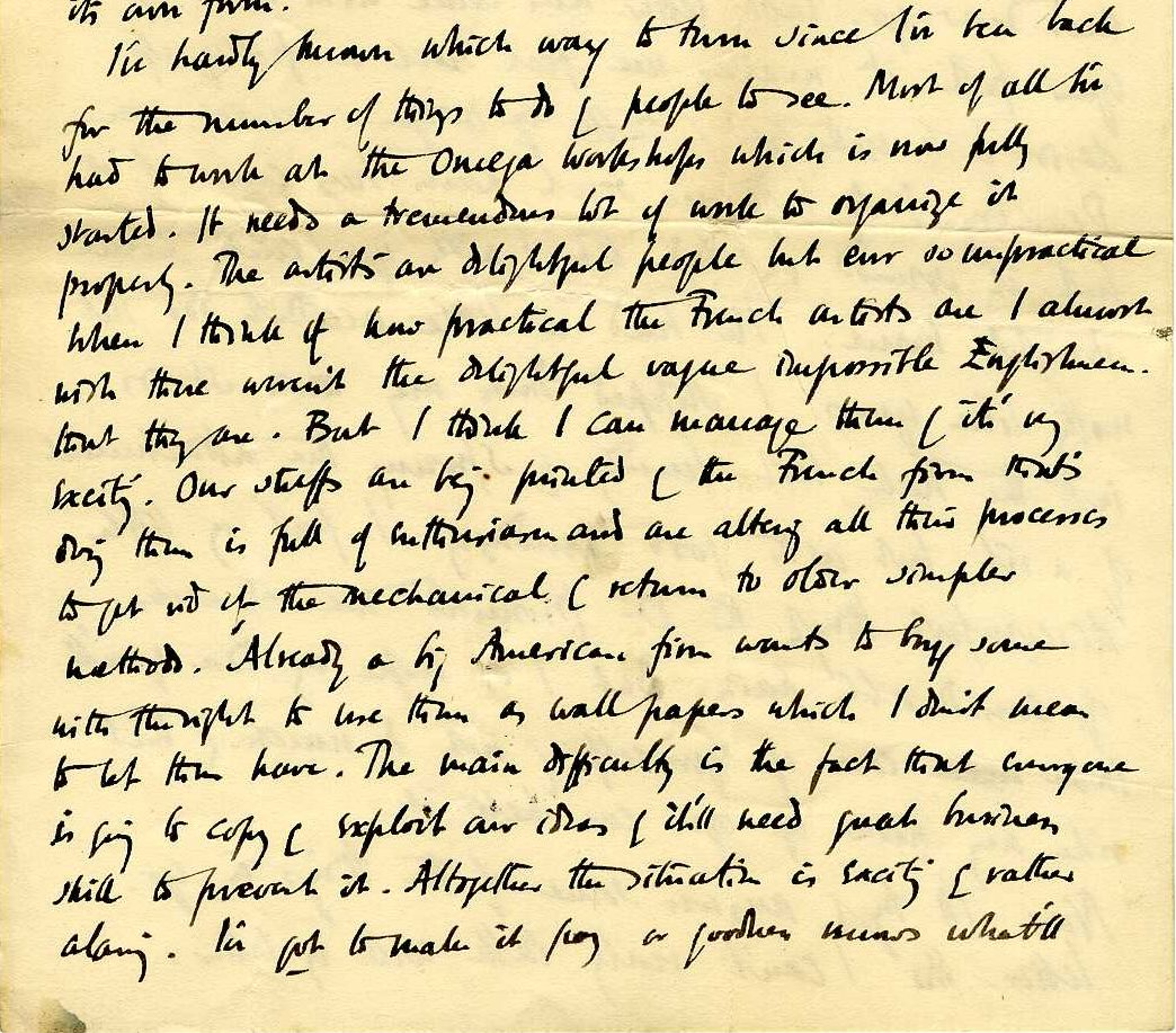 Part of a letter from Roger Fry to Goldsworthy Lowes Dickinson, 31 May 1913, concerning the Omega Workshops. [REF/3/46/6]