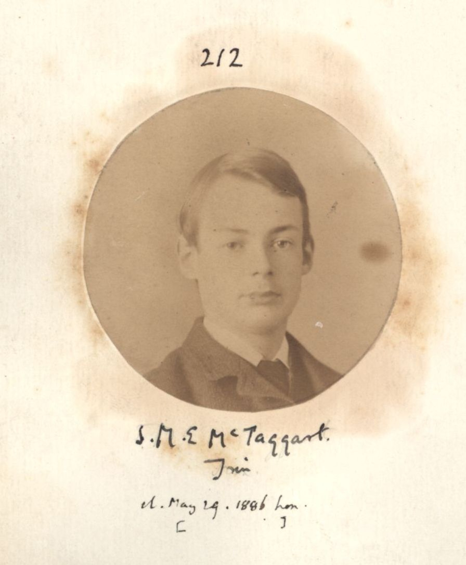 McTaggart, John Ellis. [KCAS/39/4/1, Apostles Photobook, p. 66, no. 212]