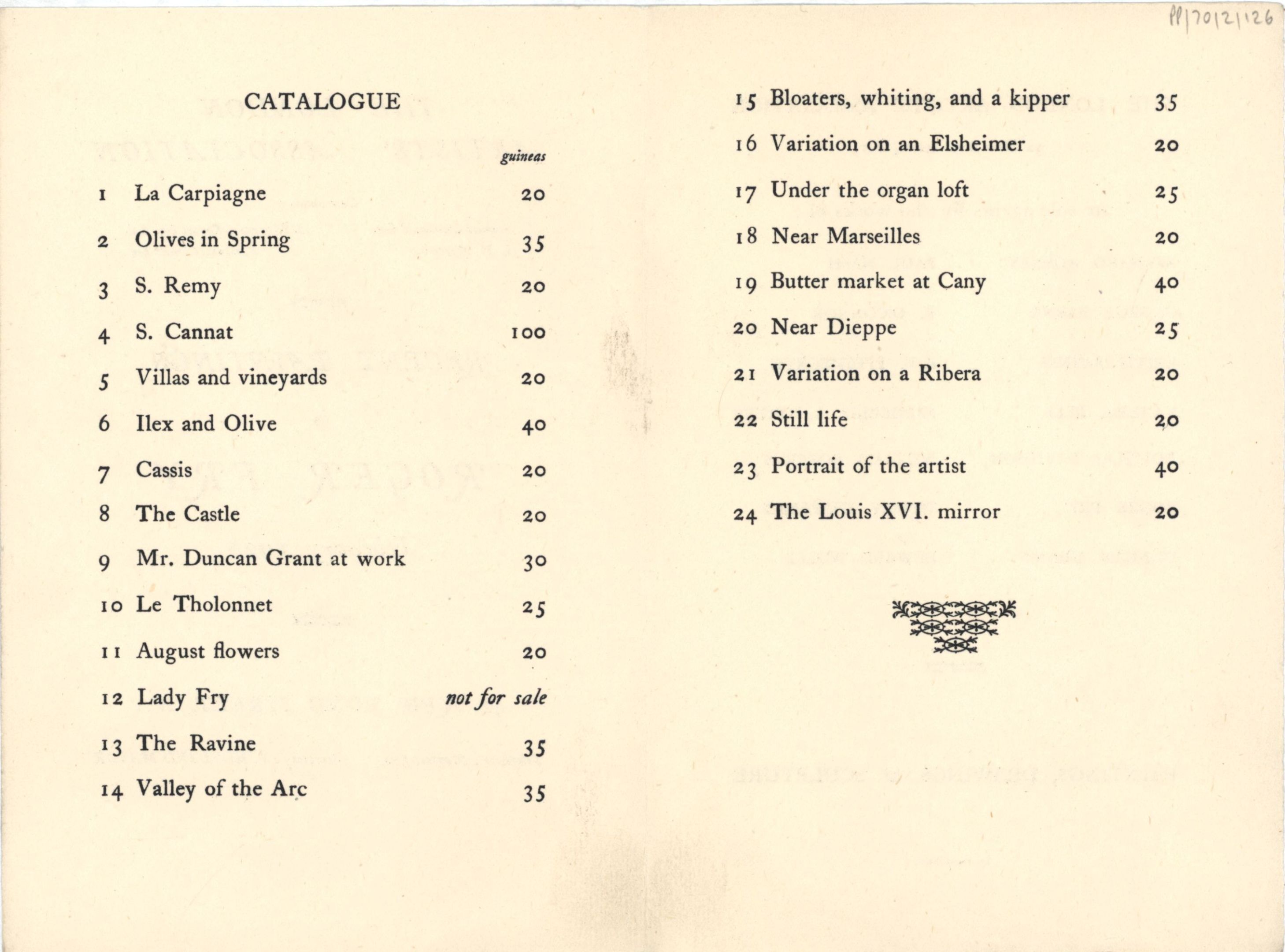 ‘ROGER FRY, recent paintings’, London Artists' Association exhibition catalogue, February 1928. [JMK/PP/70/2]