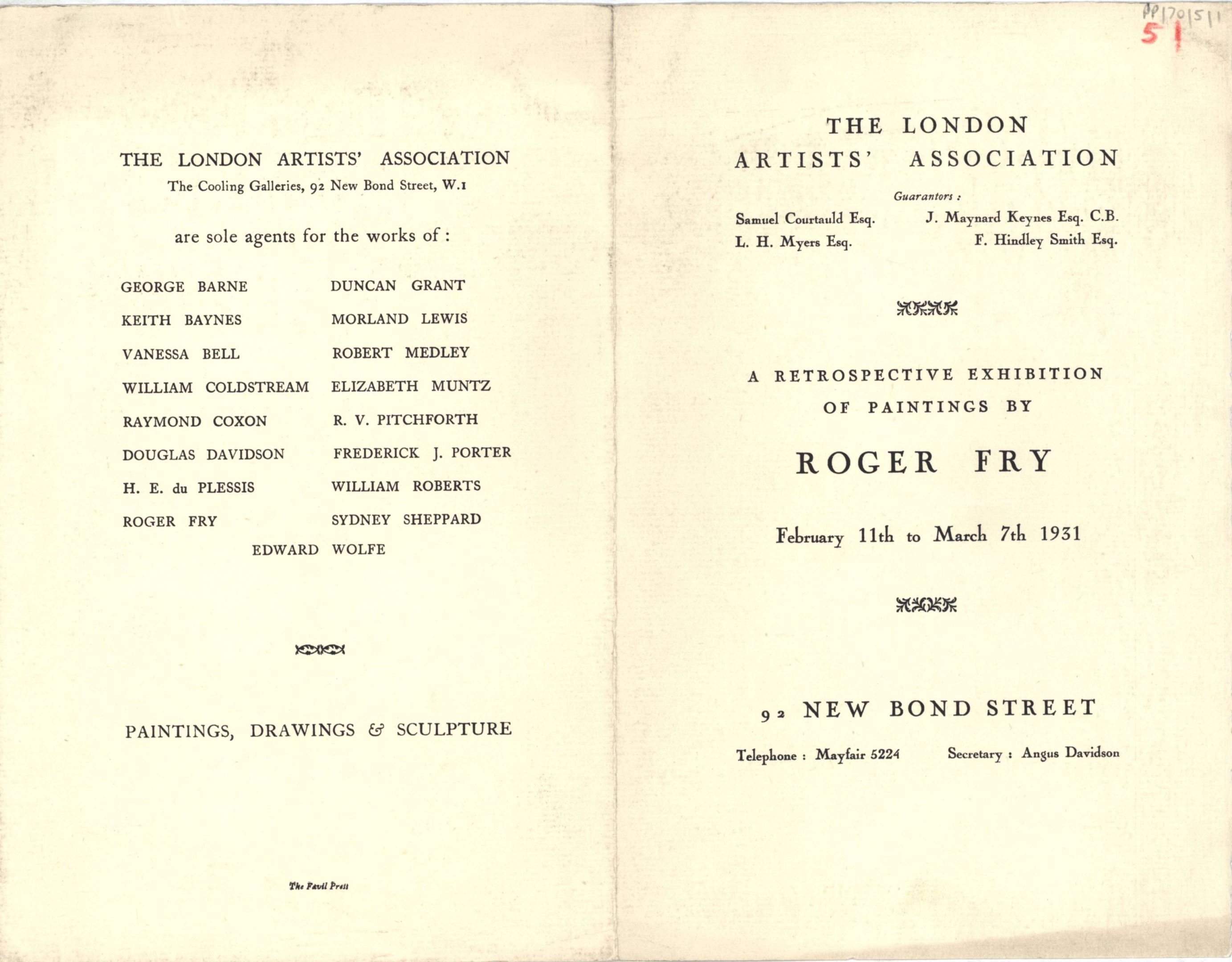 ‘Roger Fry (retrospective exhibition of paintings)’ catalogue, 1931. [JMK/PP/70/5]