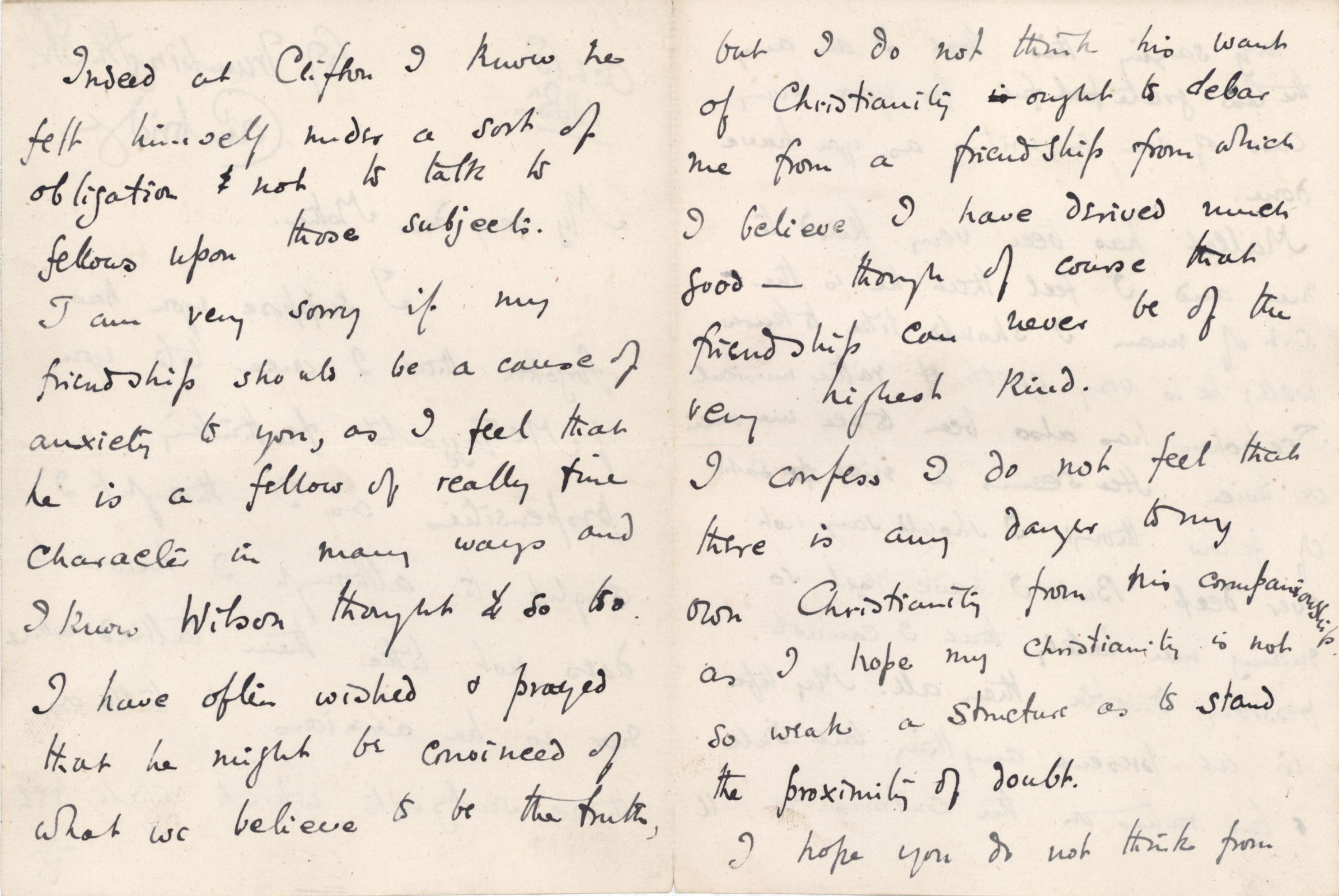 Letter from Roger Fry to his mother, 18 October 1885, concerning McTaggart and his own faith. [REF/3/57/21]