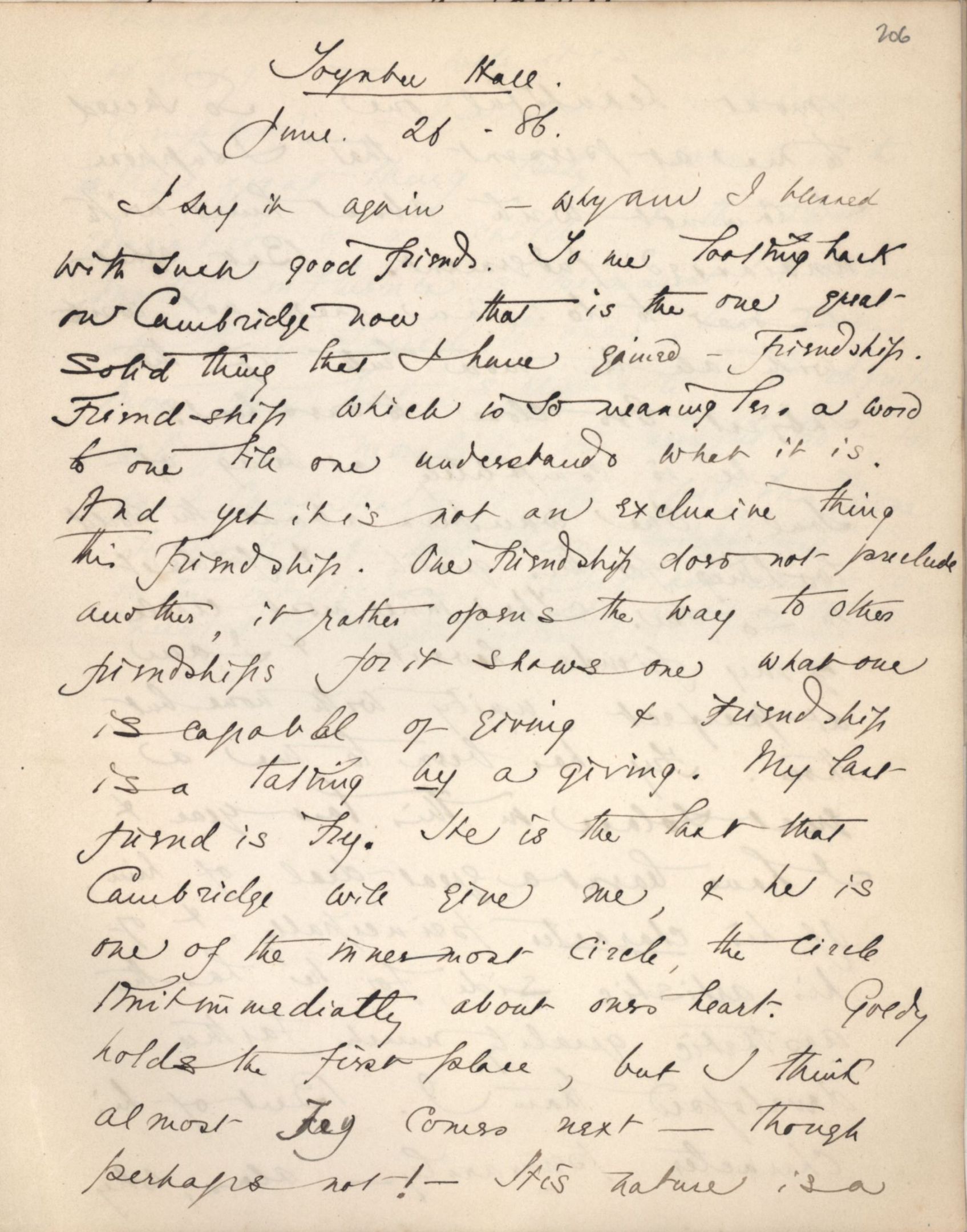 Ashbee’s journal entry, 26 June 1886. [CRA/1/2, 206 recto]