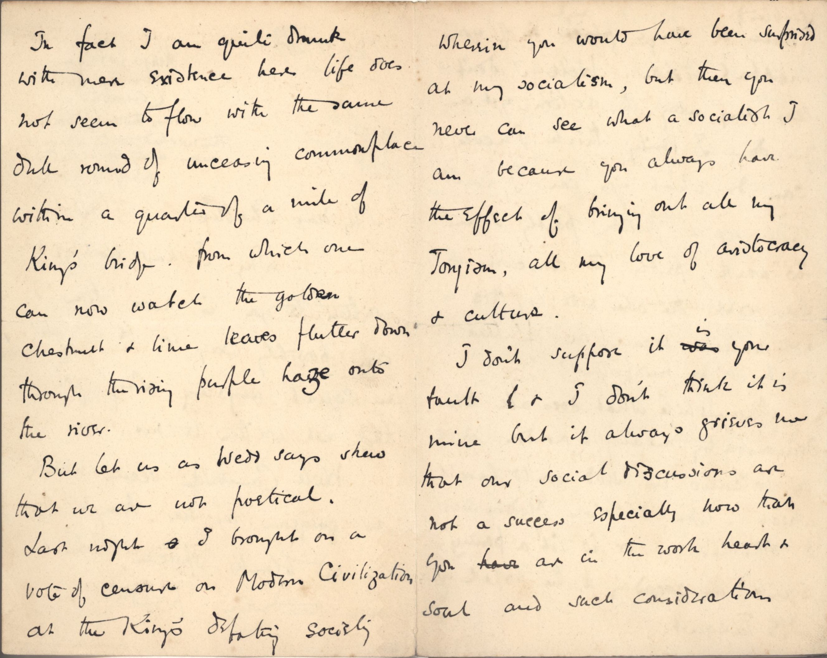 Part of a letter from Roger Fry to Ashbee, 22 October 1887, concerning socialism. [CRA/1/3, 152]