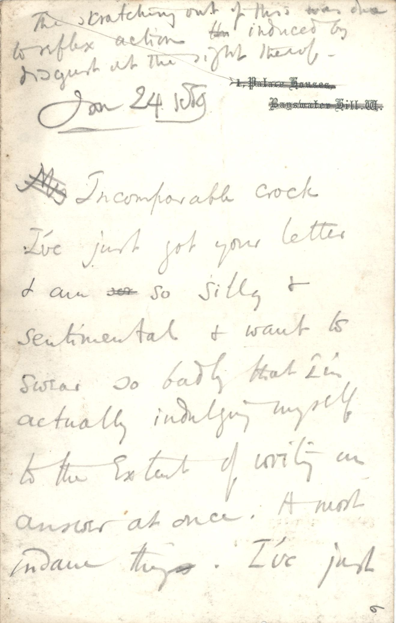 Letter from Roger Fry to Dickinson, 24 January 1889, giving his first impressions of Bates’ studio. [REF/3/46/2]