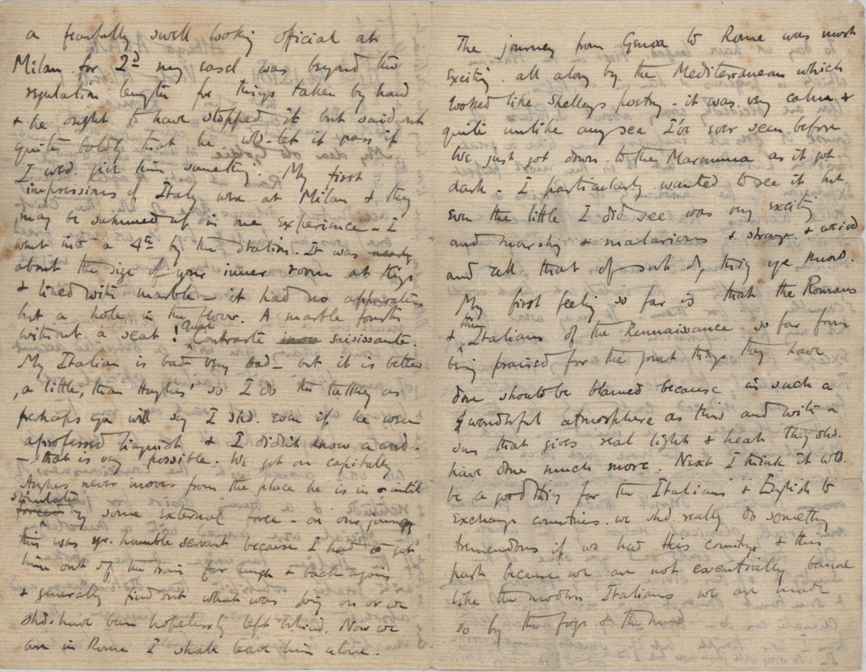 Letter from Roger Fry to Dickinson, 15 February 1891, regarding Pip Hughes and Rome. [REF/3/46/3]