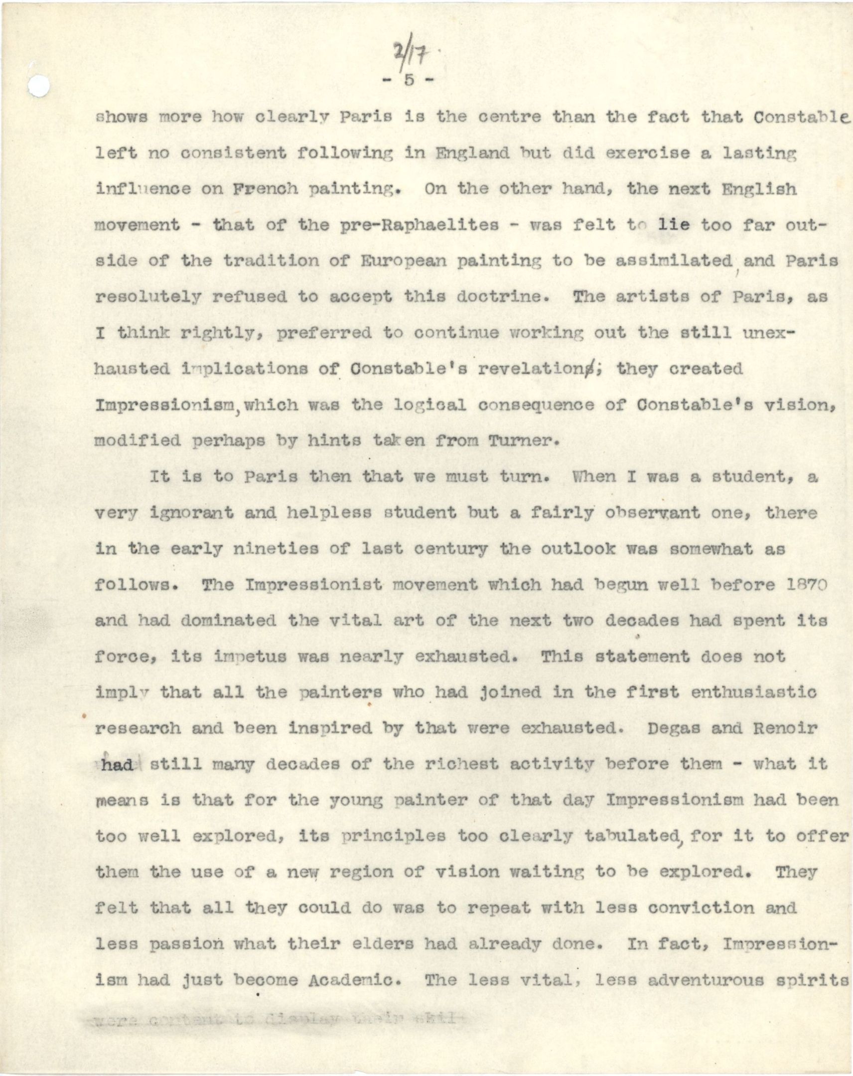 Fry described his experiences in Paris in a lecture given in Bangor on 18 January 1927. [REF/1/117/2, typescript]