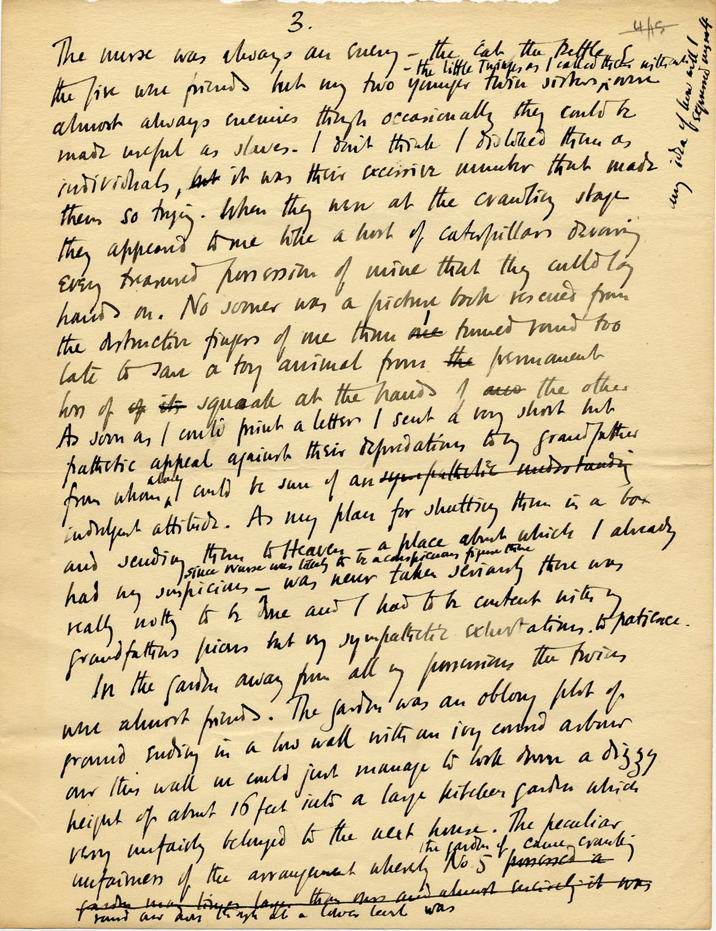 Third page of an untitled memoir of childhood at 6 The Grove, Highgate. [REF/1/168]