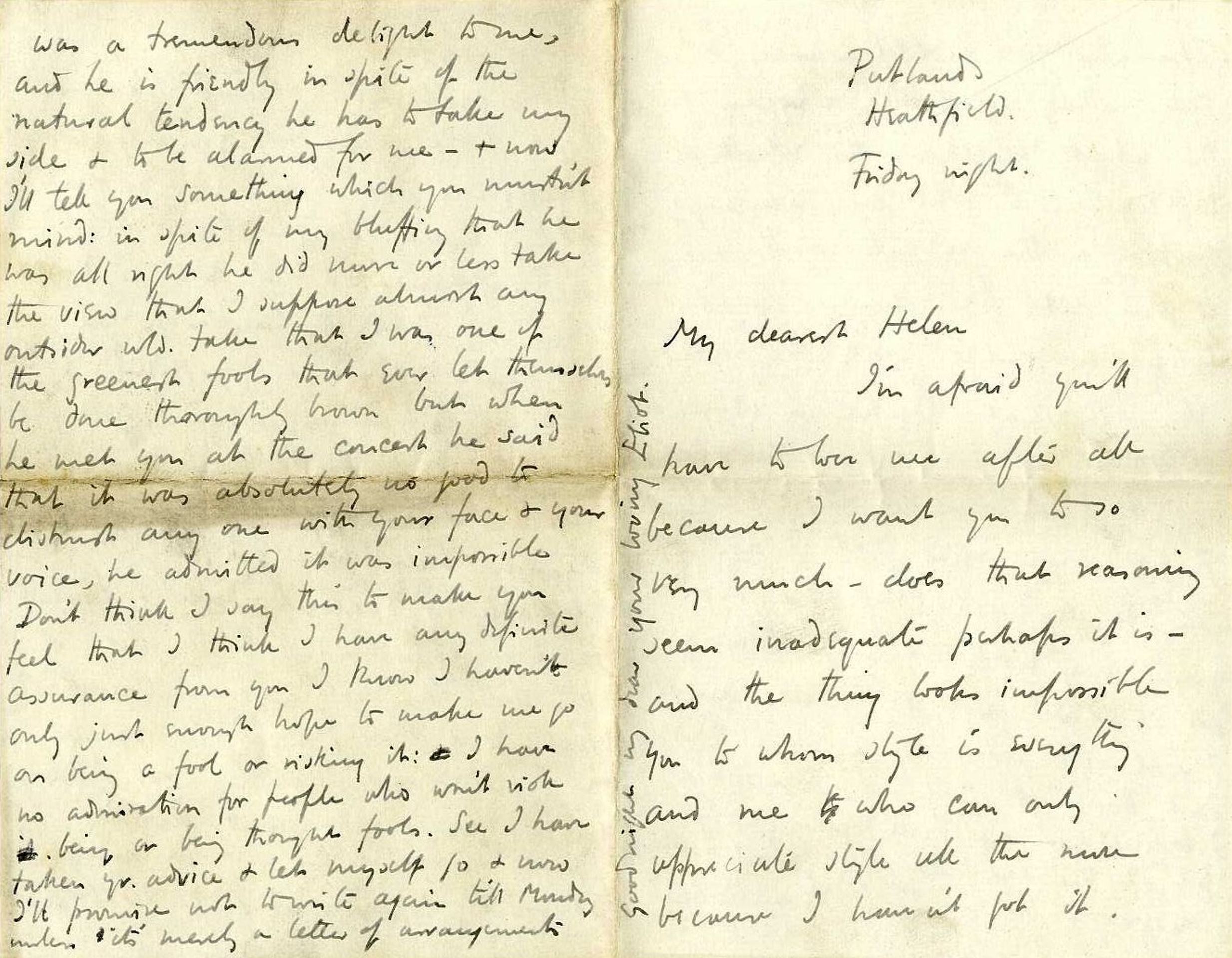 Letter from Roger Fry to Helen Coombe, 1896, concerning his feelings for her. [REF/3/58]