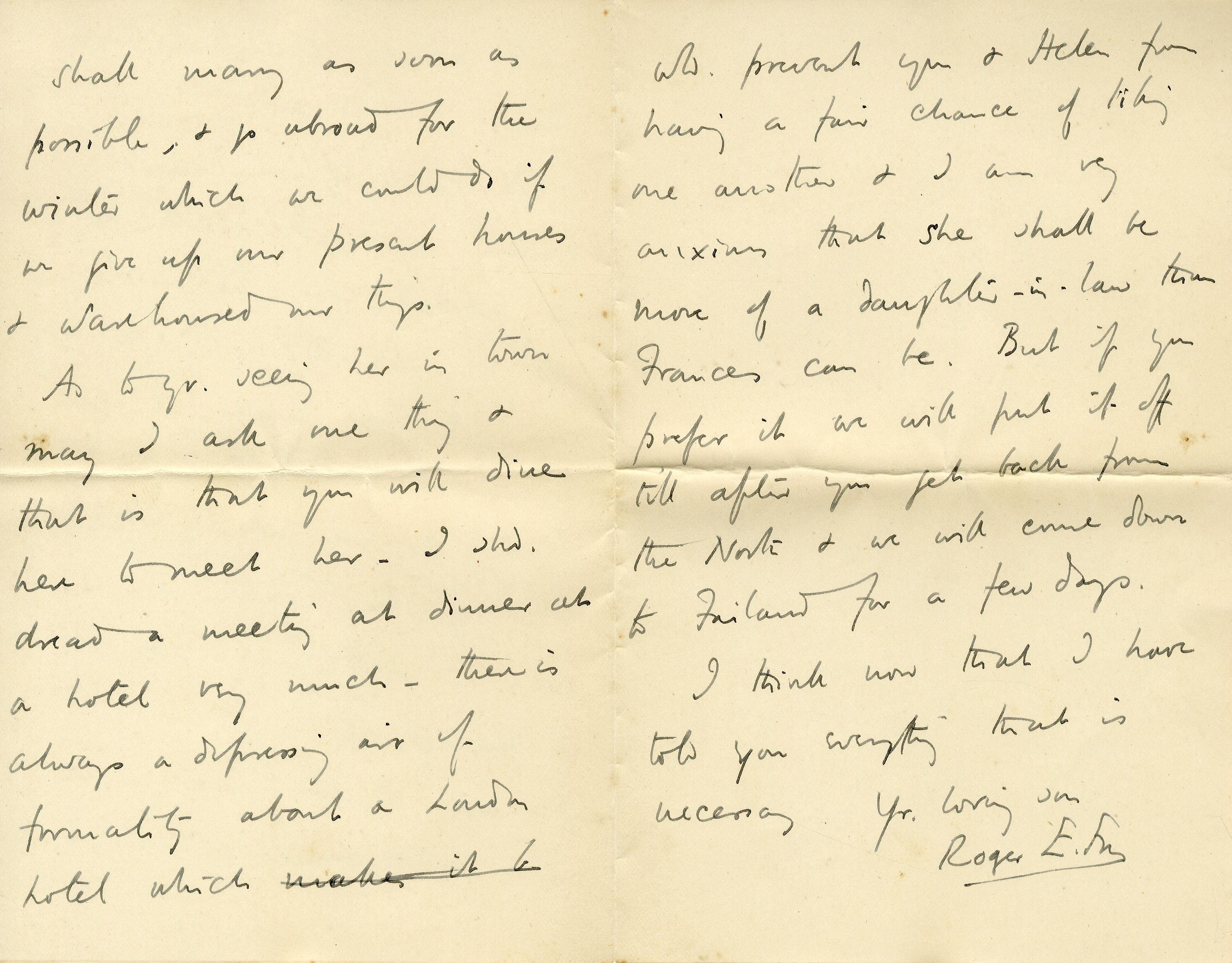 Letter from Roger Fry to his mother, 1896, concerning Helen Coombe. [REF/3/57/23]