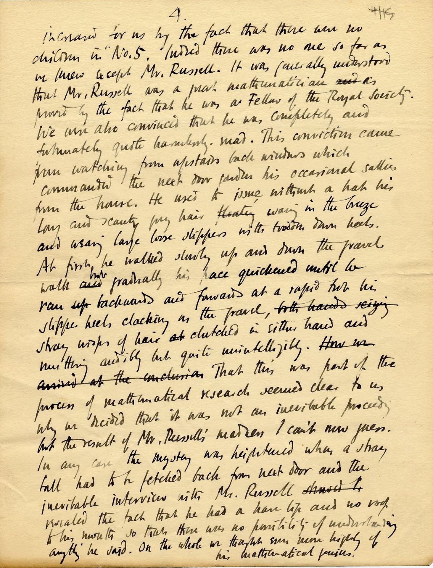 Fourth page of an untitled memoir of childhood at 6 The Grove, Highgate. [REF/1/168]