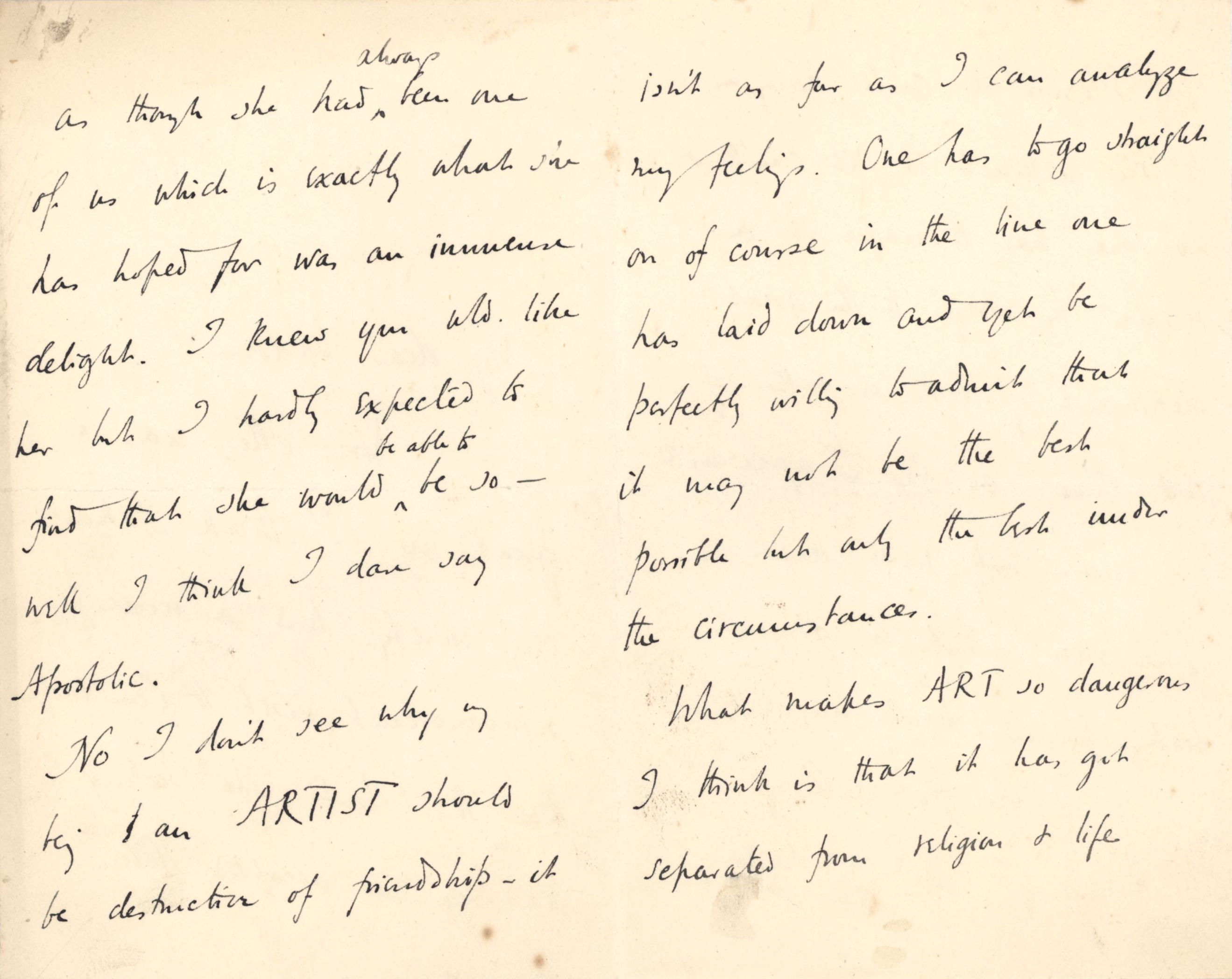 Letter from Roger Fry to Nathaniel Wedd, 9 June 1899, concerning art’s relationship with life and religion. [NW/2/27]