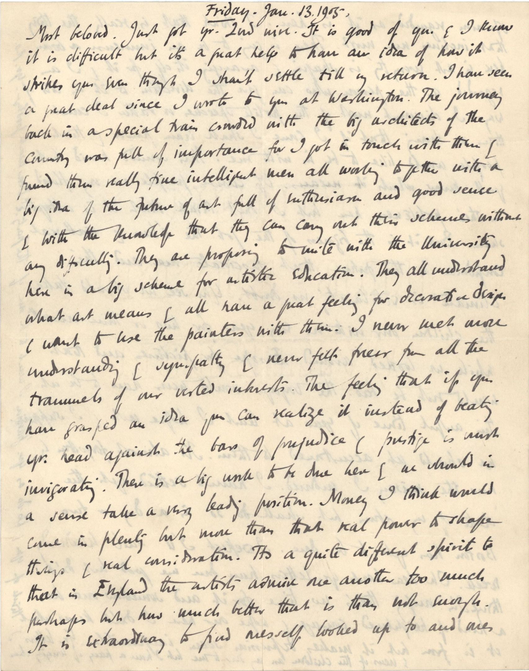 Letter from Roger Fry to Helen Fry, 13 January 1905, expressing excitement about the New York art scene. [REF/3/58/3]