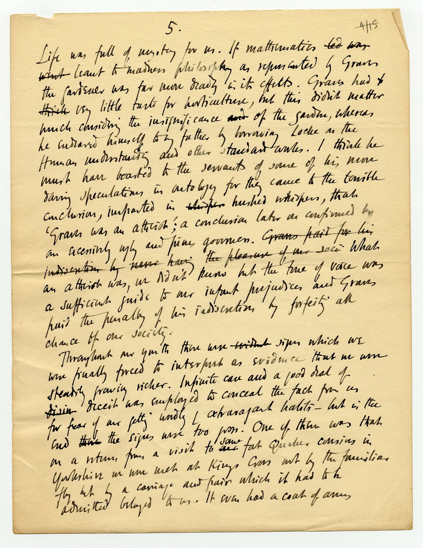 Fifth page of an untitled memoir of childhood at 6 The Grove, Highgate. [REF/1/168]