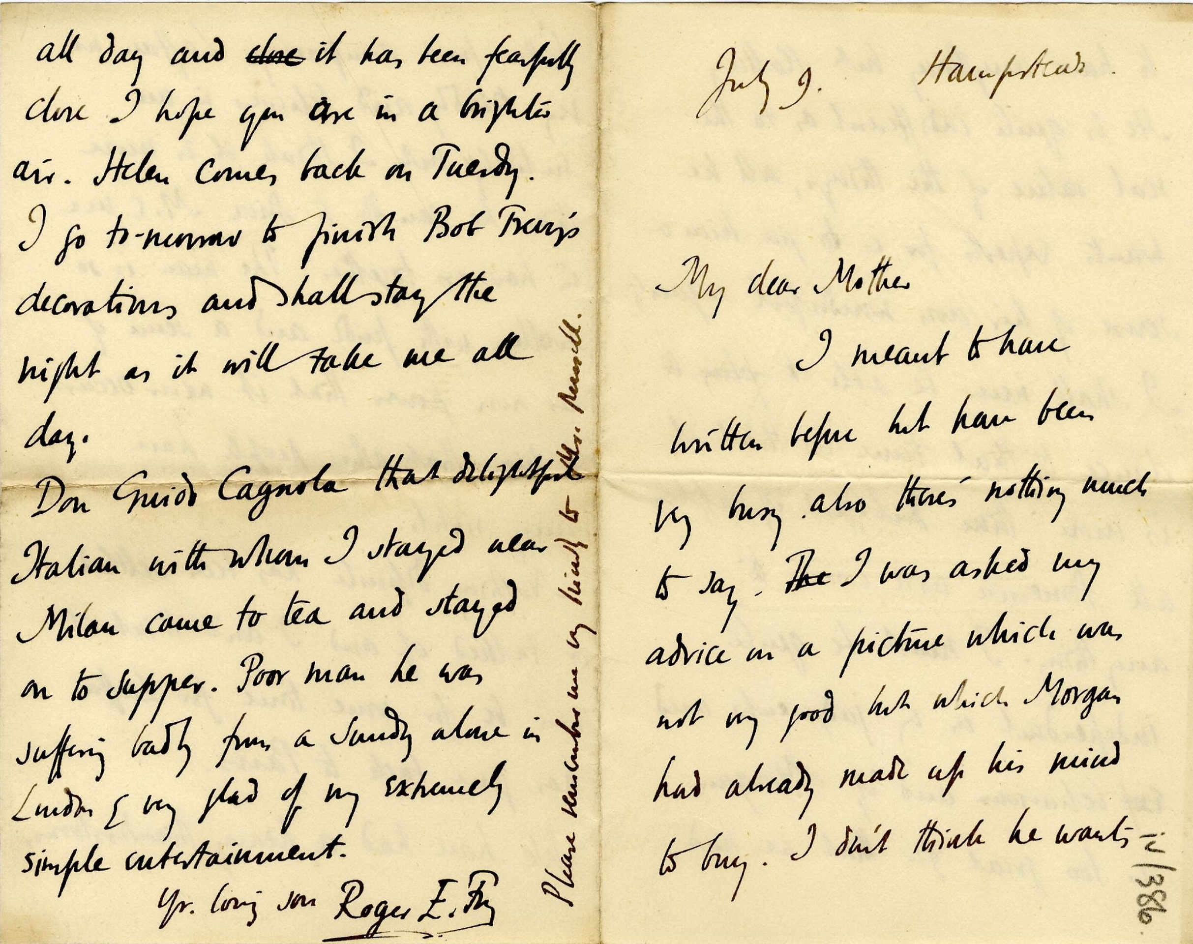 Letter from Roger Fry to Lady Fry, [1905], concerning J.P. Morgan. [REF/3/57/35]