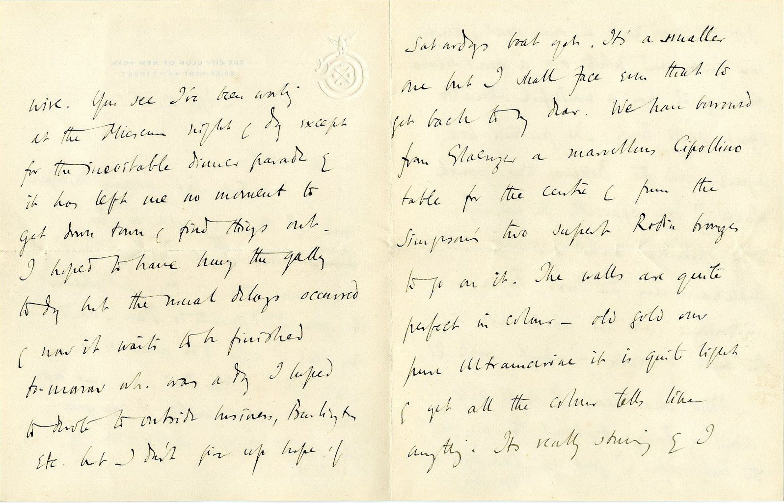 Letter from Roger Fry to Helen Fry, 17 April 1906, describing his decoration and rehanging in the Museum. [REF/3/58/4]