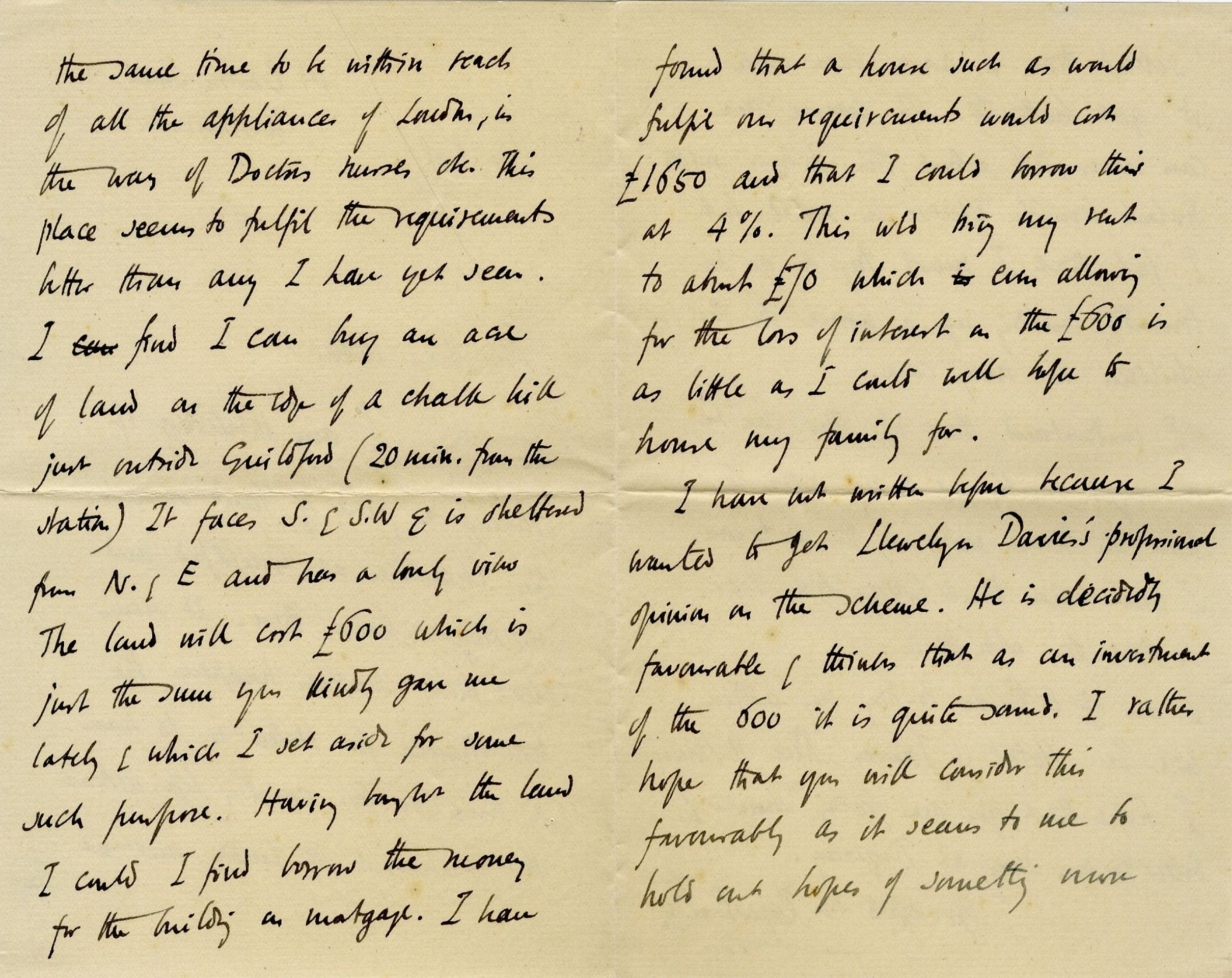 Letter from Roger Fry to his father, 8 April 1908, concerning his plans for a house close to the Chantries at Guildford. [REF/3/57/36]