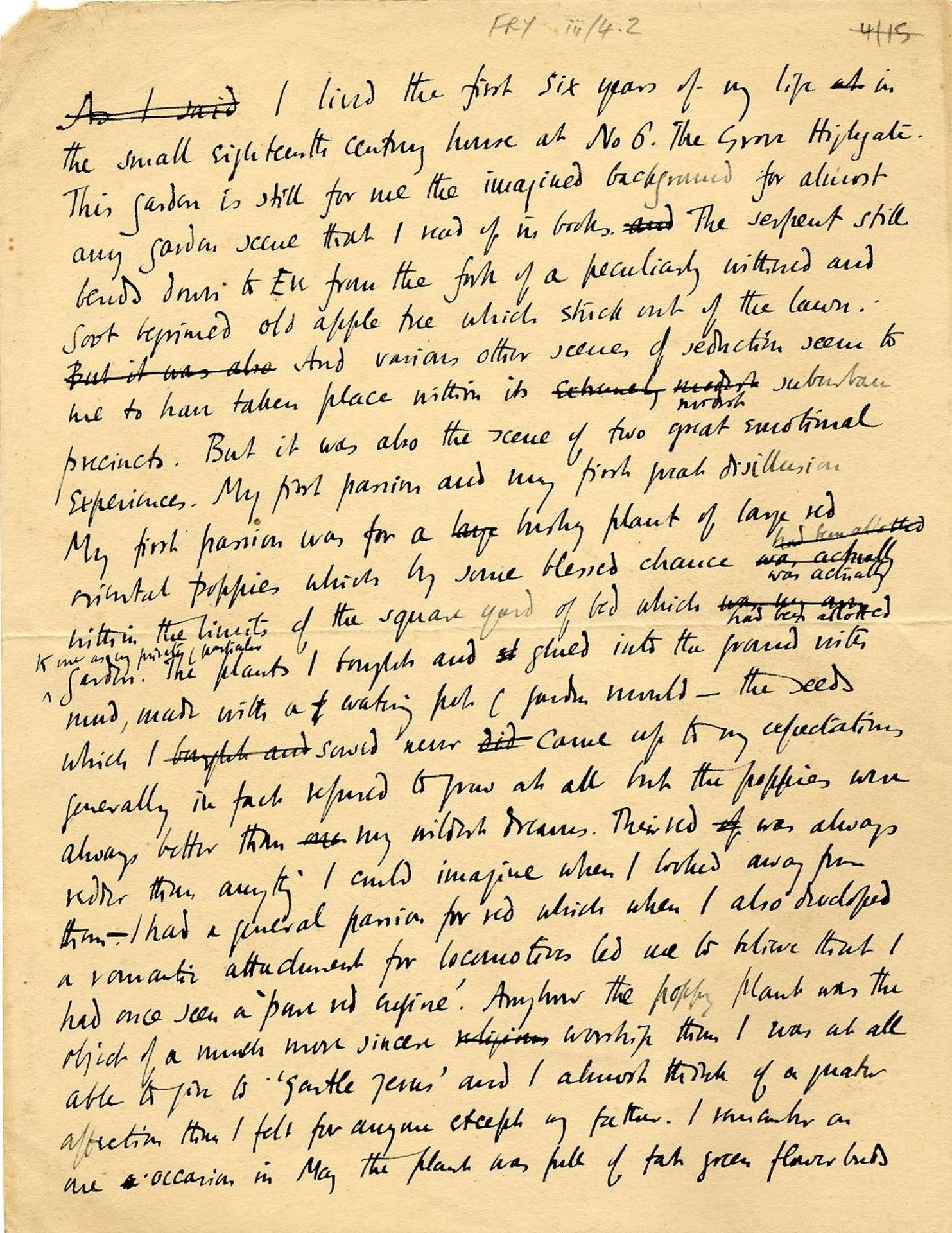 First page of an untitled memoir of the garden at 6 The Grove, Highgate. [REF/1/169]