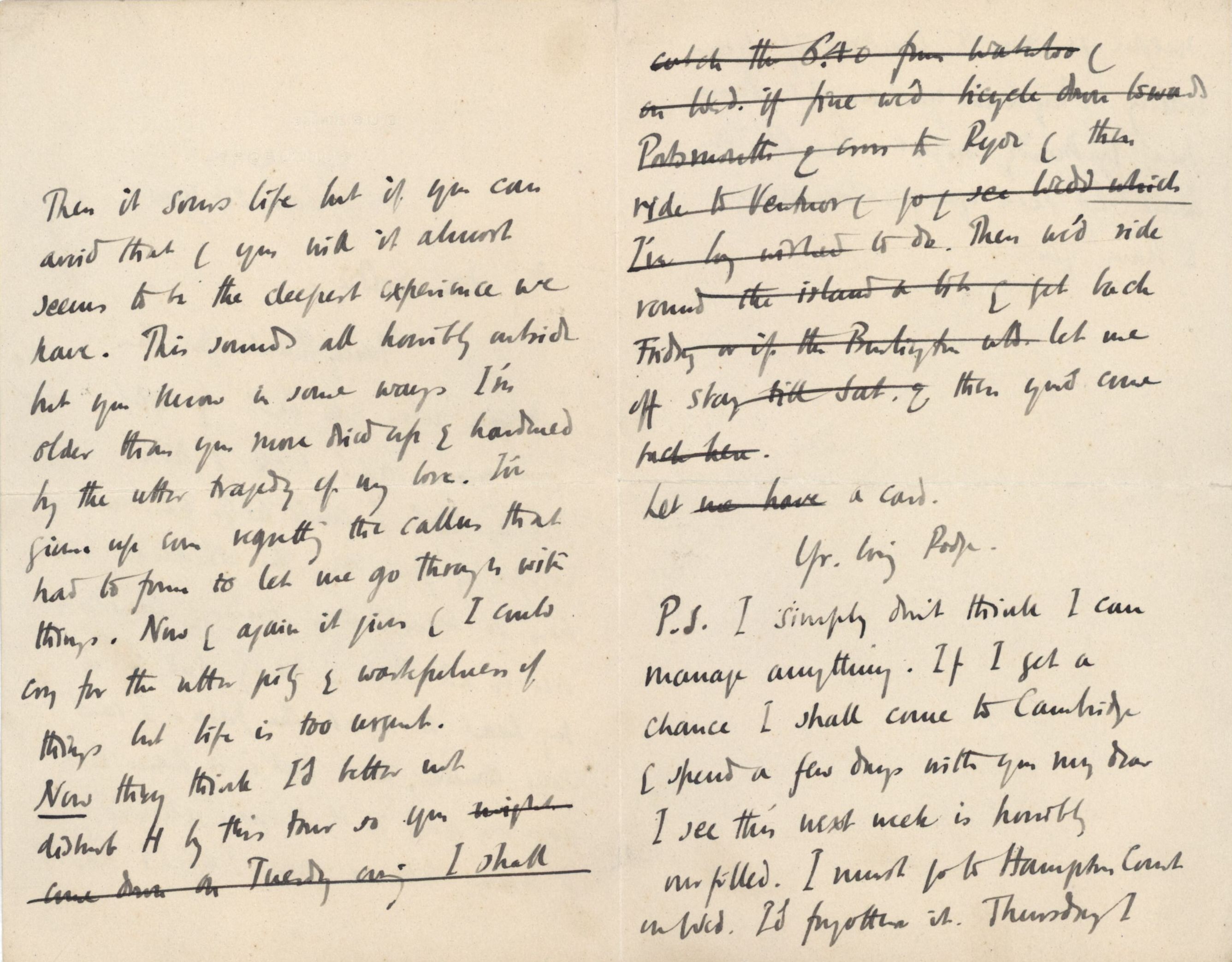 Letter from Roger Fry to Goldsworthy Lowes Dickinson, 24 September 1910, concerning love and hurt. [REF/3/46/6]