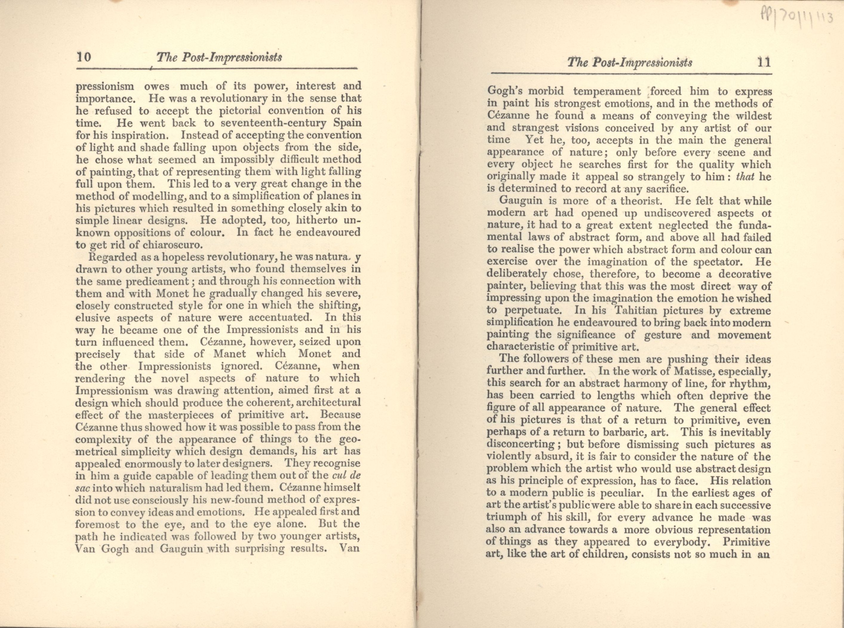 Preface to the ‘Manet and the Post-Impressionists’ exhibition catalogue. [JMK/PP/70/1]