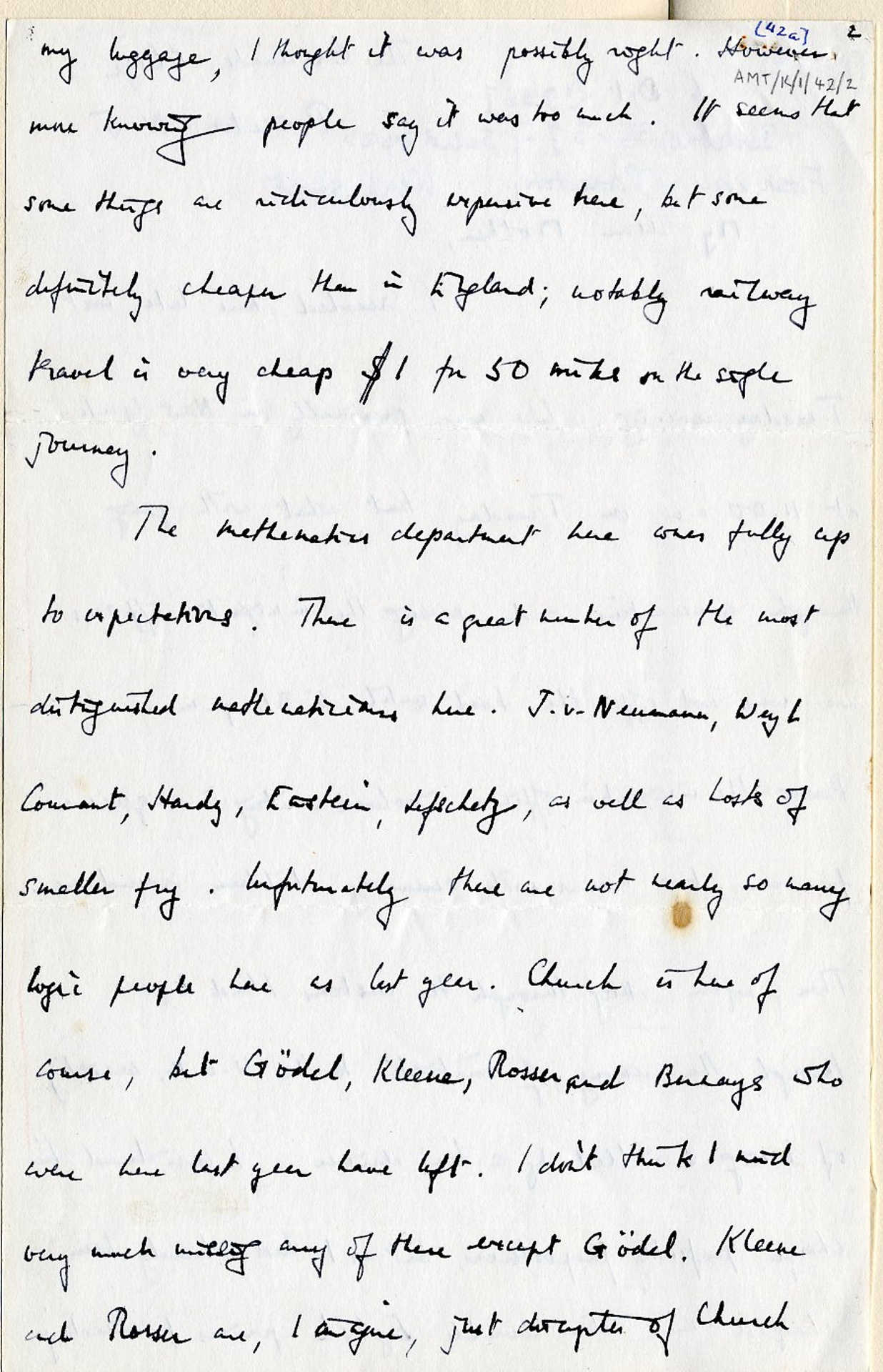 Second page of a letter to his mother dated 6 October 1936. [AMT K/1/42]