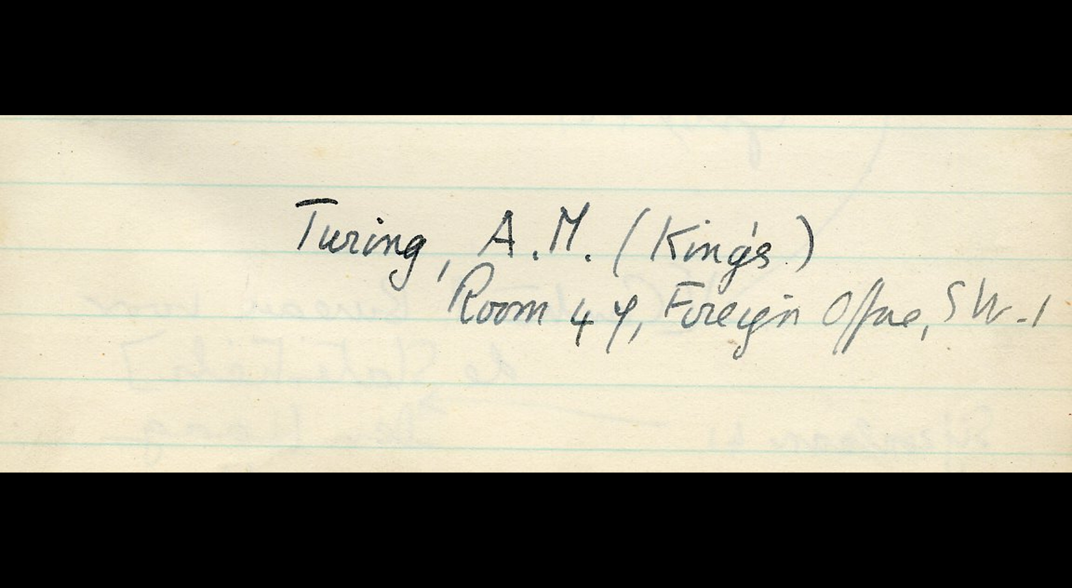 Turing's entry in Keynes' address book. [JMK/MM/11]