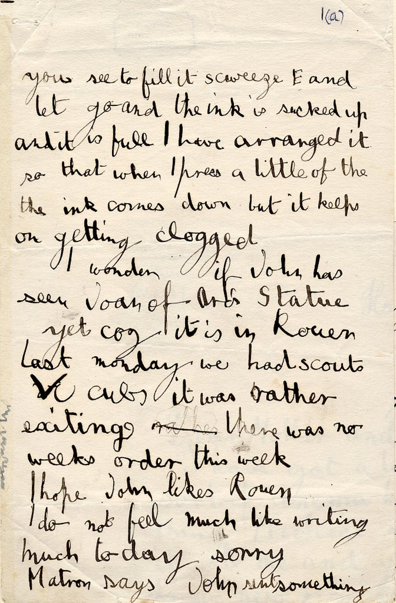 Second page of a letter to his parents regarding an invention, an ink pen and ink. [AMT/K/1/1]