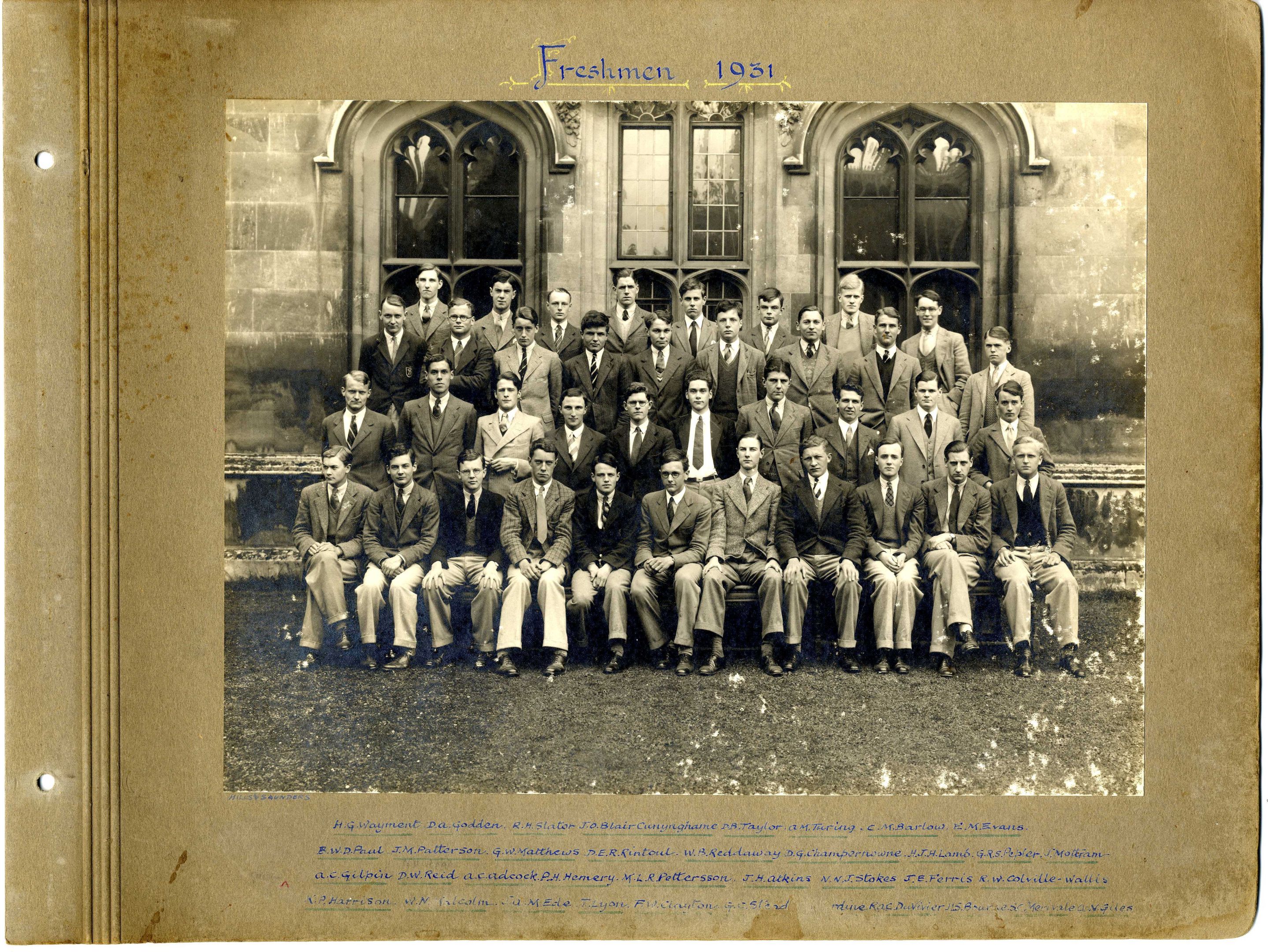 The 1931 King's Matriculation photo. Turing is third from right at the back. [KCAC/1/3/6/1/1/1]