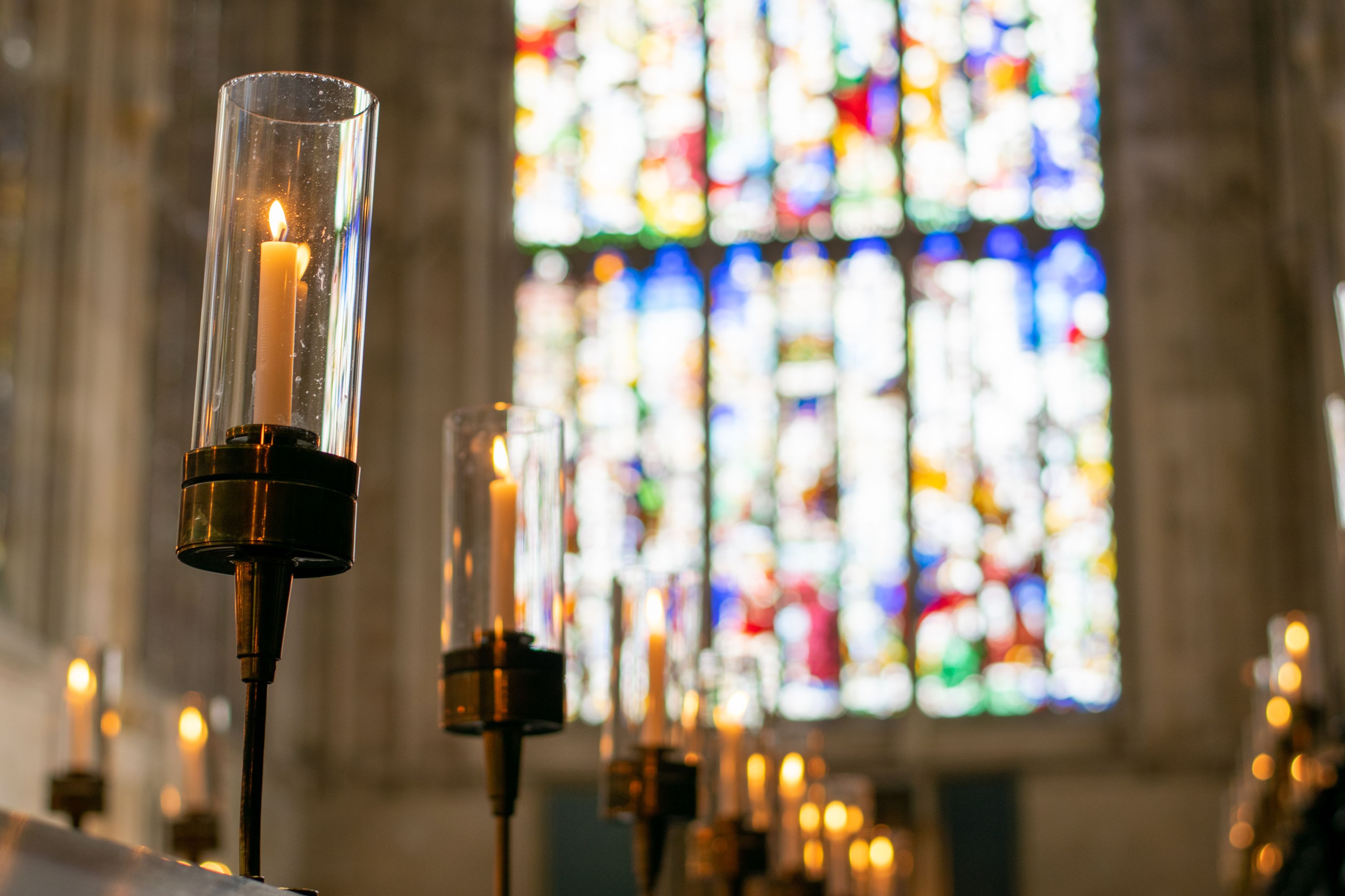 Chapel interior with candles lit