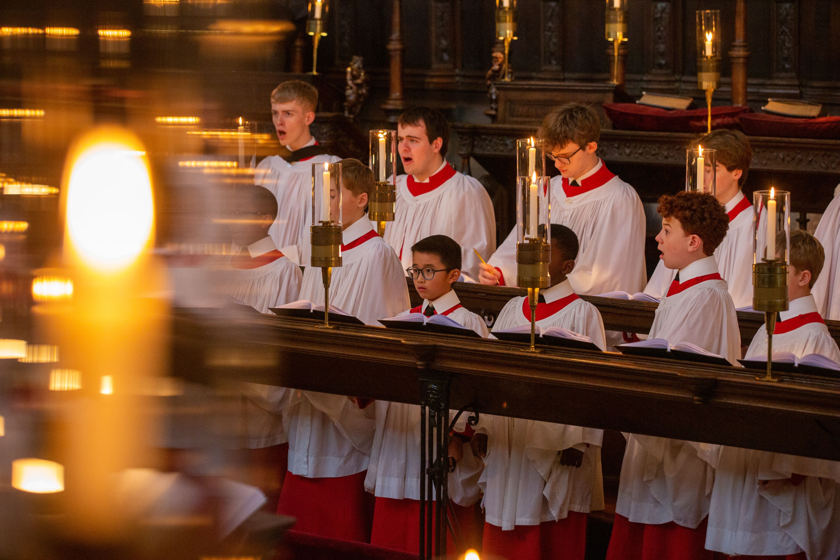 choir background candle foreground
