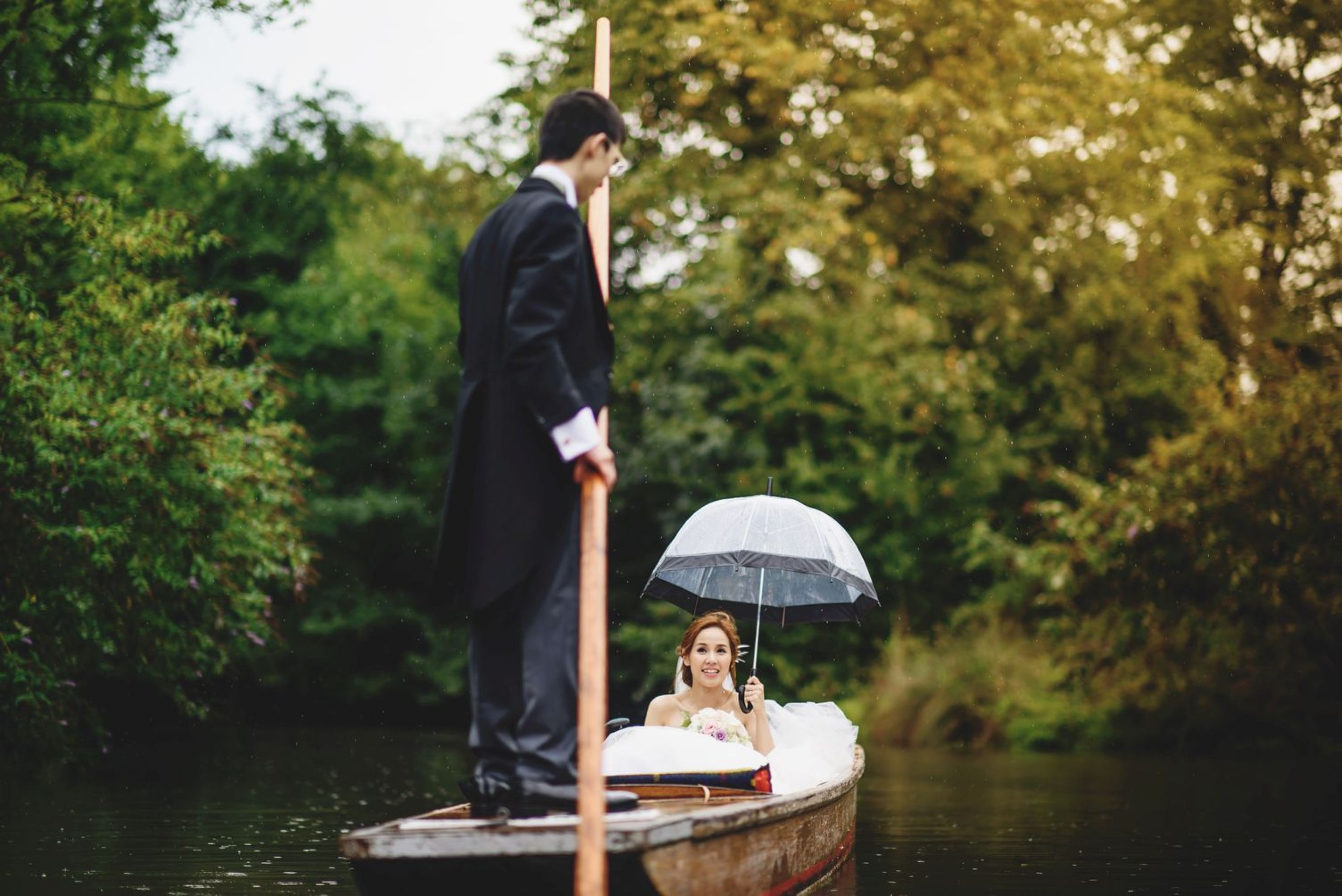 a bride and groom punting