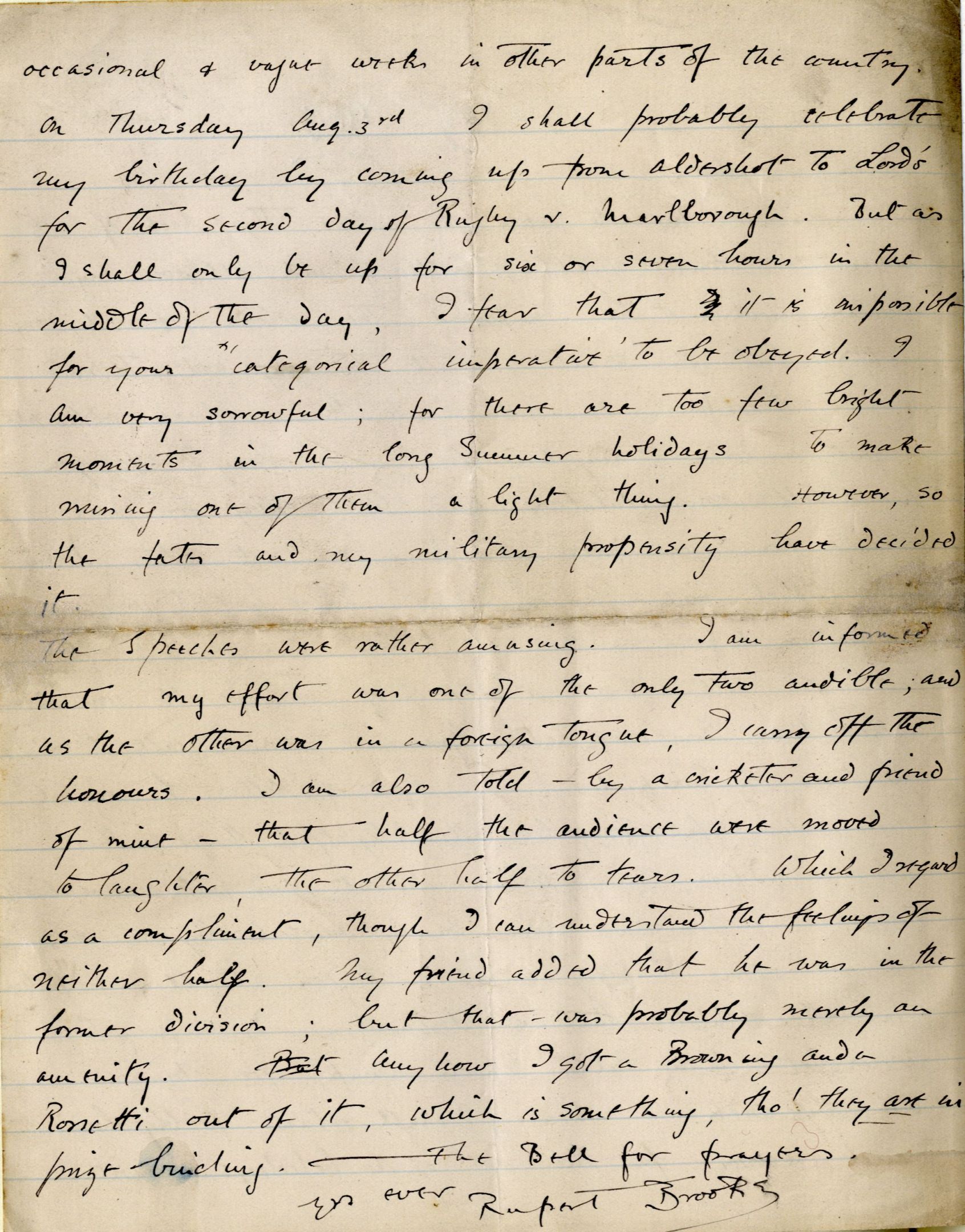 Letter from Rupert Brooke to St John Lucas, July 1905. Archive Centre, King’s College, Cambridge. RCB/L/2, letter 10 (second page)