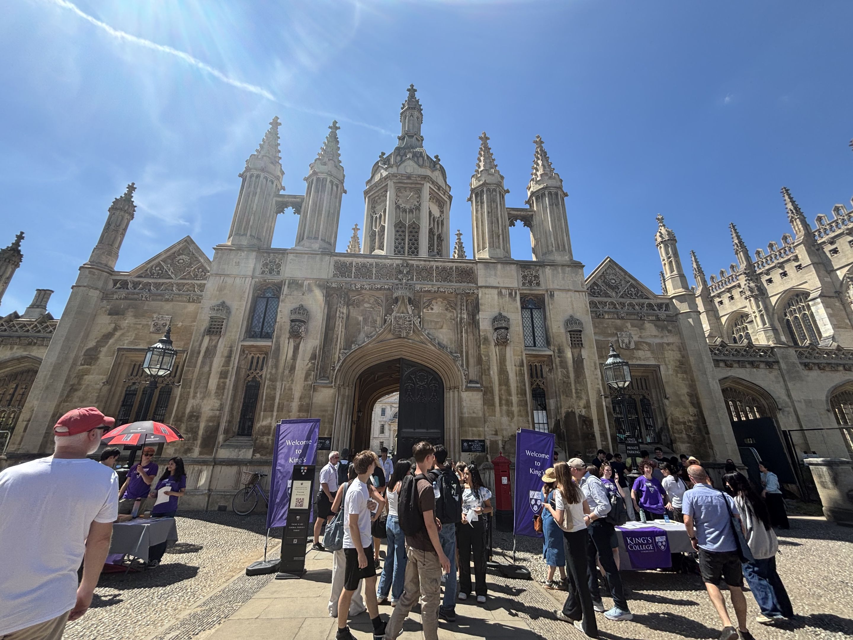 The front gate of King's College on an Open Day
