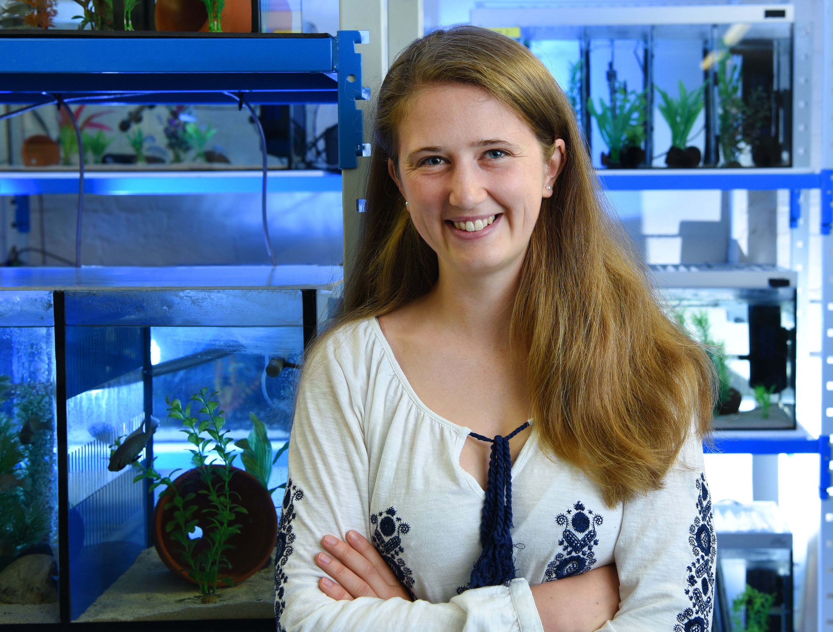 Graduate student in her lab